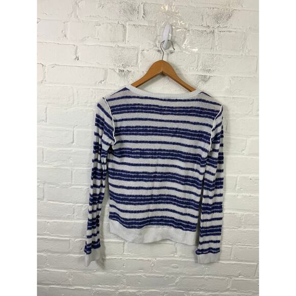 Splendid Women's Round Neck Pullover Striped Waffle-Knit Sweater Blue White Sz M - Picture 2 of 4
